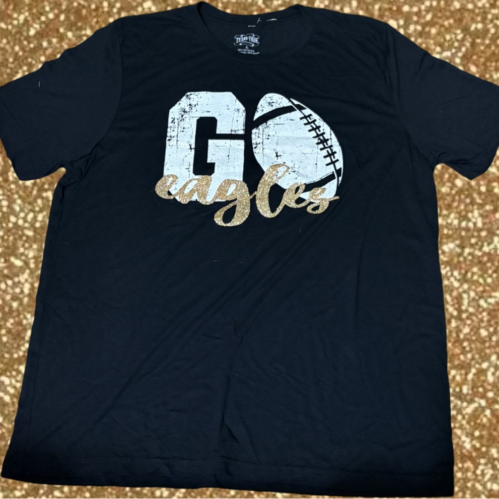 Black Graphic Tee With ‘Go Eagles’ Gold And White Design